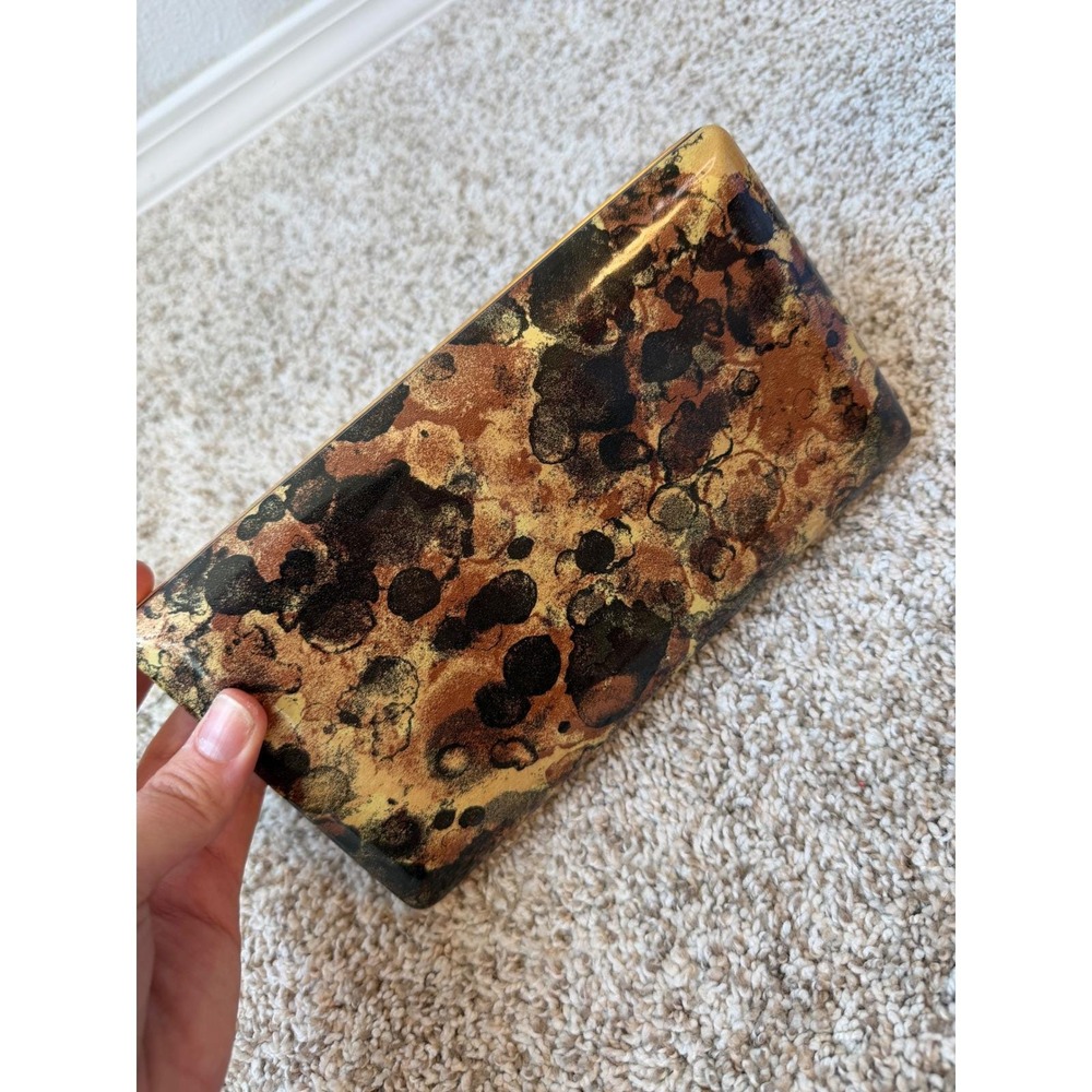 Mele Vintage Travel Jewelry Box Case Gold Tortoiseshell Abstract Splatter MCM - Picture 5 of 8